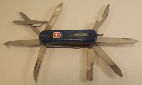 Victorinox Swiss Army Knife - Translucent Blue Midnight Mini Champ with white led light