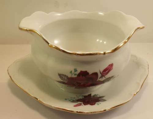 Vintage Gravy Boat Bohemia Made in Czecho slovakia With attached under plate