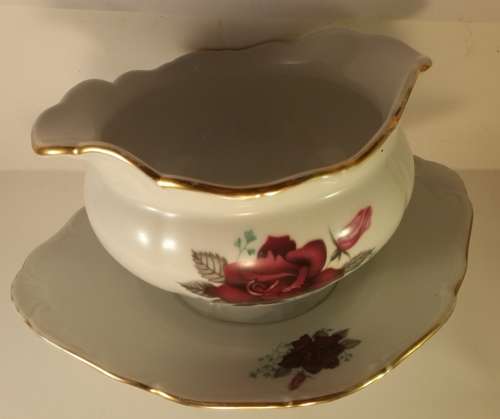 Vintage Gravy Boat Bohemia Made in Czecho slovakia With attached under plate