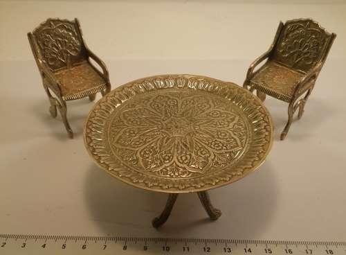 Miniature Brass Table and two chairs