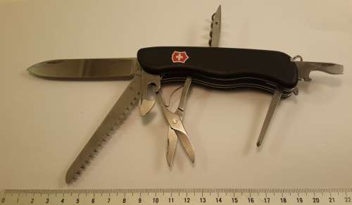 Victorinox - Outrider- Swiss  Knife Black Scales with main blade slide lock  Size 111mm