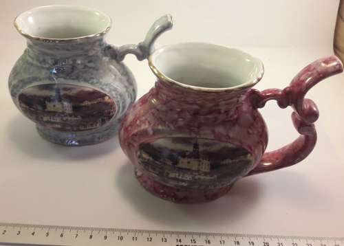 Two Amfora Bohemia Karlovy Vary Czeh Porcelain Spa spring water sipping Mug