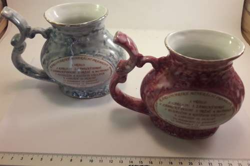 Two Amfora Bohemia Karlovy Vary Czeh Porcelain Spa spring water sipping Mug