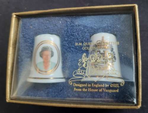 H. M. QUEEN ELIZABETH II Golden Jubilee Thimble set boxed 1952 - 2002