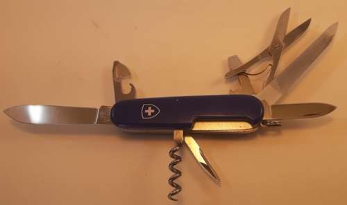 Swiss Army knife Mountaineer Victorinox Blue Scales Vintage Grooved Cork Screw