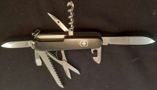 Victorinox Swiss Army knife (Huntsman) with Black Scales and Logo