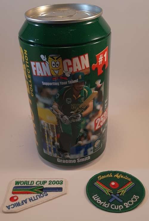 Fan Can 252 piece jigsaw puzzel in can Proteas collection plus two 2003 badges