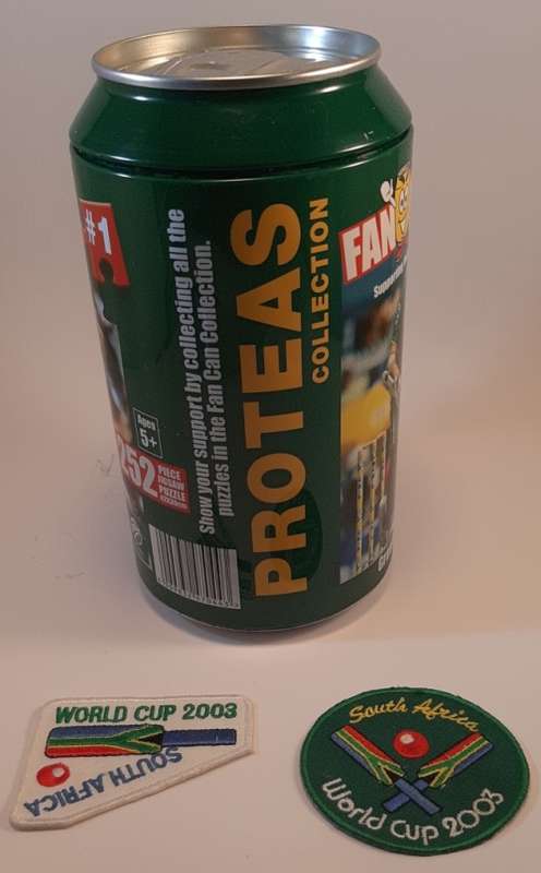 Fan Can 252 piece jigsaw puzzel in can Proteas collection plus two 2003 badges