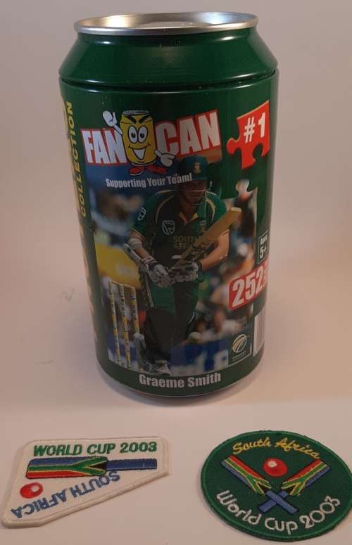 Fan Can 252 piece jigsaw puzzel in can Proteas collection plus two 2003 badges