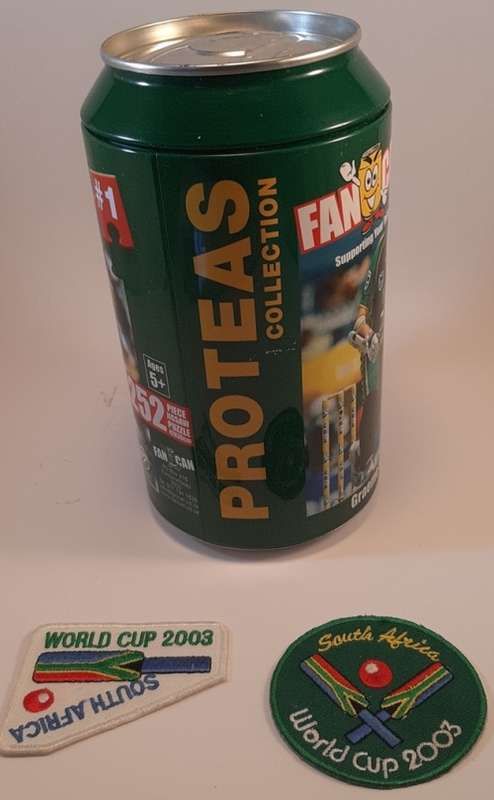 Fan Can 252 piece jigsaw puzzel in can Proteas collection plus two 2003 badges