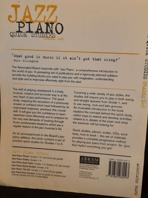 Music Book Jazz Piano Quick studies Grades 1-5
