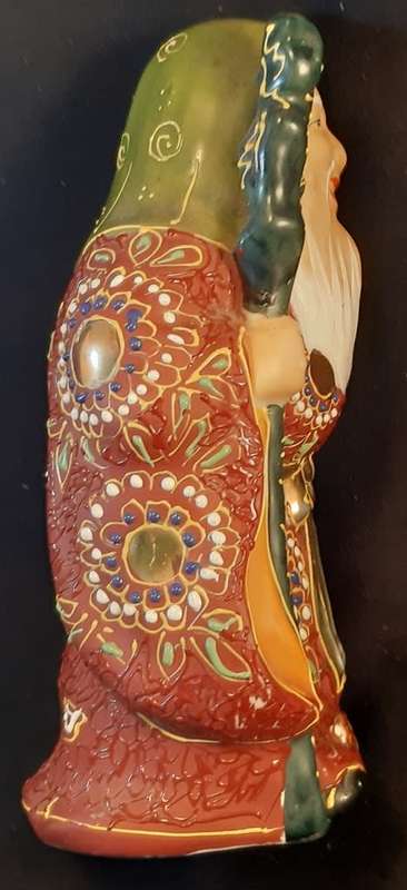 Vintage Kutani Moriage Japanese Porcelain Statue Jorojin Lucy God of Wisdom