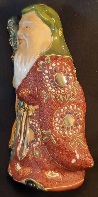 Vintage Kutani Moriage Japanese Porcelain Statue Jorojin Lucy God of Wisdom