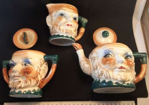 Vintage Made In Japan Toby style Face Tea Set made plus minus 1930 to 1940 ties