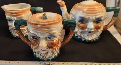 Vintage Made In Japan Toby style Face Tea Set made plus minus 1930 to 1940 ties