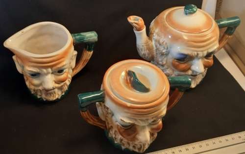 Vintage Made In Japan Toby style Face Tea Set made plus minus 1930 to 1940 ties