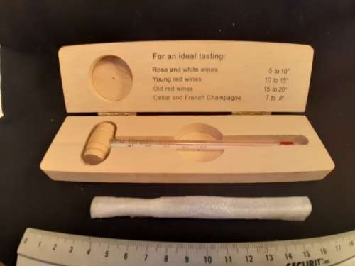 Wine tasting thermometer in wooden box