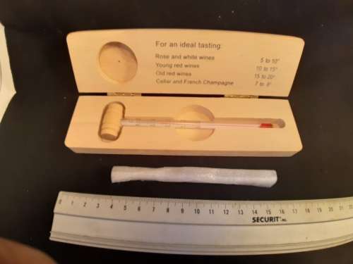 Wine tasting thermometer in wooden box