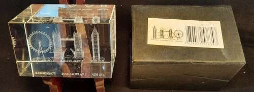 Paper Weight Crystal Laser cut Big Ben Tower of London Eye in Box