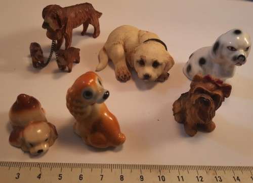 Set of six printer tray ornament dogs three porcelain and three other material