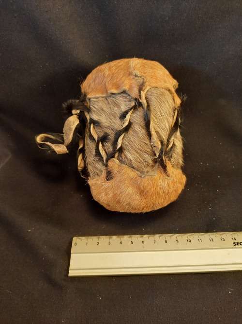 Hand held Drum Rattle Hide Covered Hight 12.5 cm x 8.5 cm