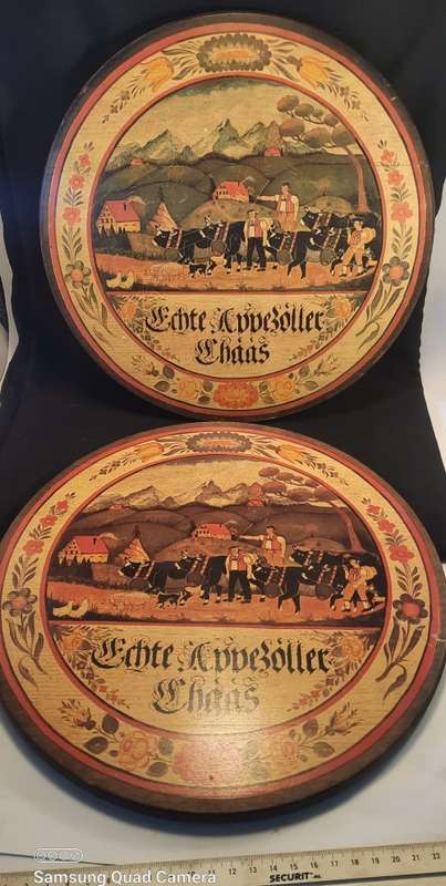 2 Swiss Wooden  Cheese plates  Wall Hanging Hand Crafted