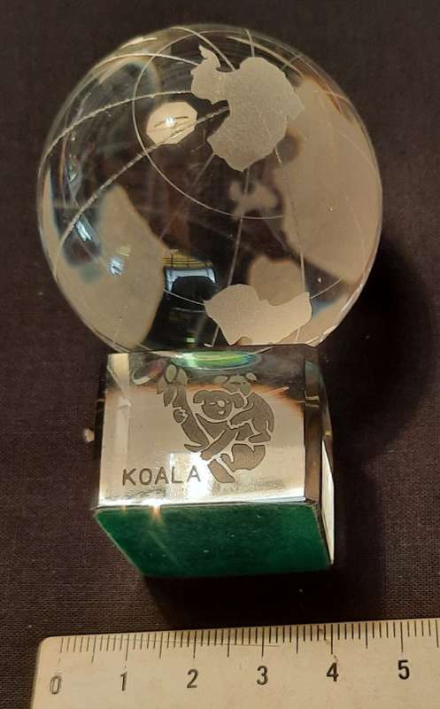 Crystal World Globe ornament sits in concave square Crystal Stand Koala Hight 7 cm