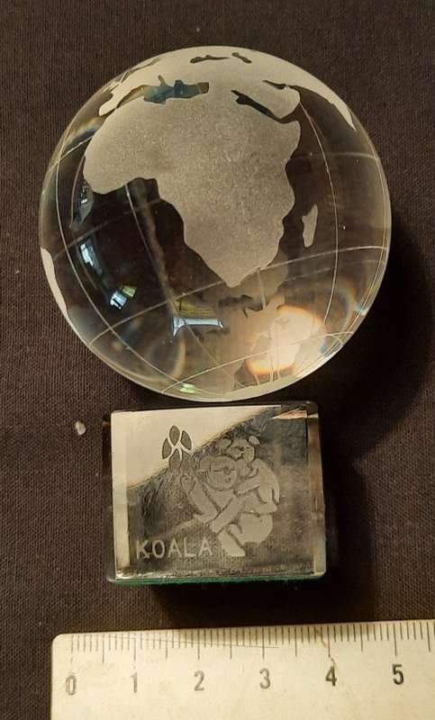 Crystal World Globe ornament sits in concave square Crystal Stand Koala Hight 7 cm