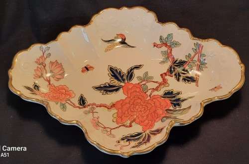 Plate Dish Vintage Old Foley by James Kent made in Staffordshire with gold trim Length 27.5 by 20cm