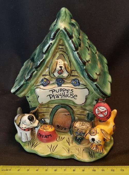 Blue Sky clay works Puppy Play House tea light made in Canada year 2008