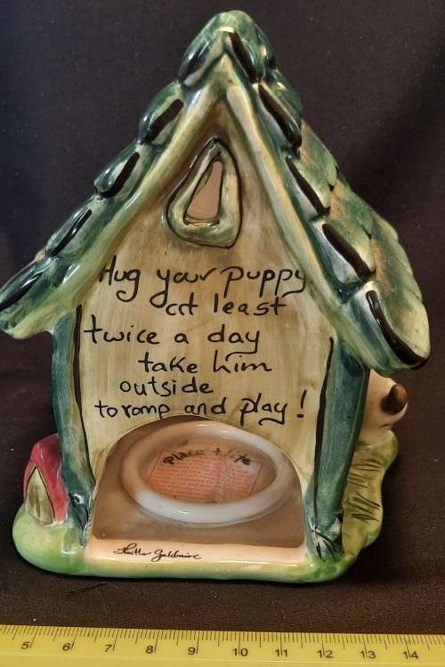 Blue Sky clay works Puppy Play House tea light made in Canada year 2008