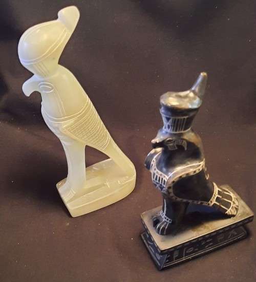 Horus Two Small stone Statues,   H19 cm  W 8 white and black is H17cm  w 9 Condition as per Pictures