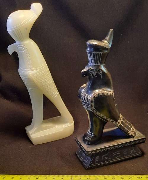 Horus Two Small stone Statues,   H19 cm  W 8 white and black is H17cm  w 9 Condition as per Pictures