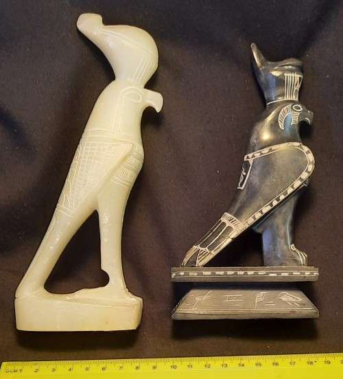 Horus Two Small stone Statues,   H19 cm  W 8 white and black is H17cm  w 9 Condition as per Pictures