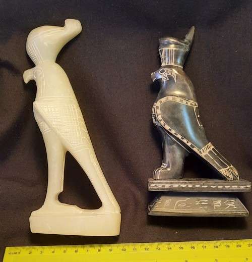 Horus Two Small stone Statues,   H19 cm  W 8 white and black is H17cm  w 9 Condition as per Pictures