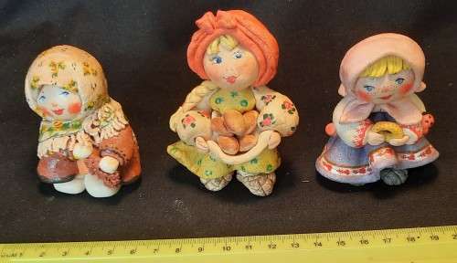 3 X Collectable Dolls  clay- Possible Balkan
