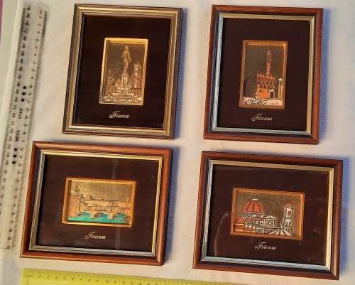 Four Miniature Italian engraved and painted by hand on gold leaf as per Pictures