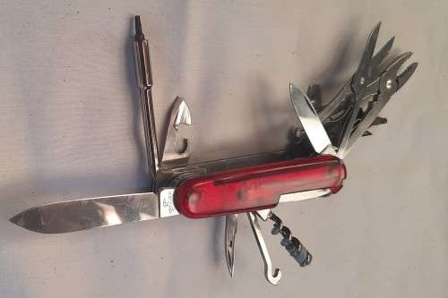 Victorinox -Cybertool-34  Swiss Army Knife Red Translucent scales