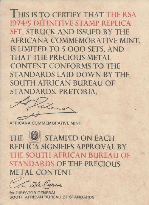 AFRICANA COMMEMORATIVE MINT - 1974/75 DEFINITIVE STAMPS, GOLD PLATED SILVER REPLICAS!