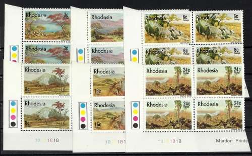 RHODESIA - (MNH) - LANDSCAPE PAINTINGS - "B" CONTROL BLOCKS!