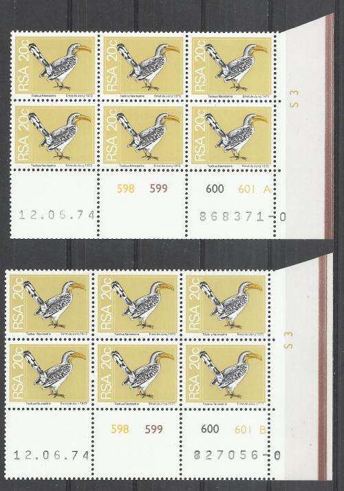 RSA - (MNH) 2nd DEFINITIVE ISSUE 20c 'A' AND "B" CONTROLS - 12.06.74