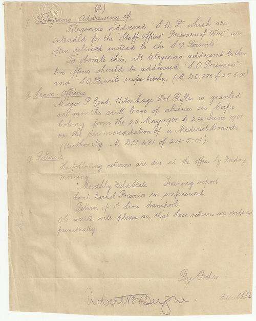 VERY RARE - SOUTH AFRICAN WAR - BRITISH MILITARY DOCMENT CIRCA 1901