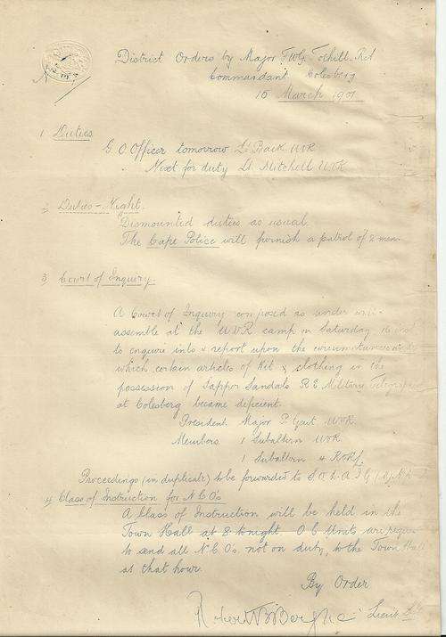 VERY RARE - SOUTH AFRICAN WAR - BRITISH MILITARY DOCMENT 1901