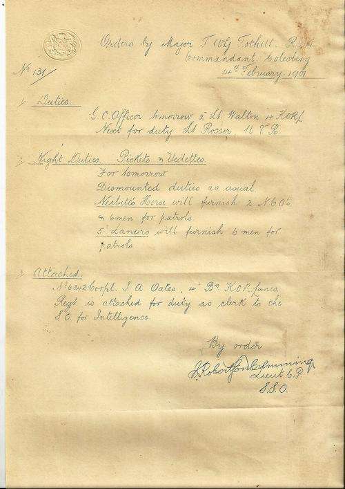 VERY RARE - SOUTH AFRICAN WAR - BRITISH MILITARY DOCMENT 1901