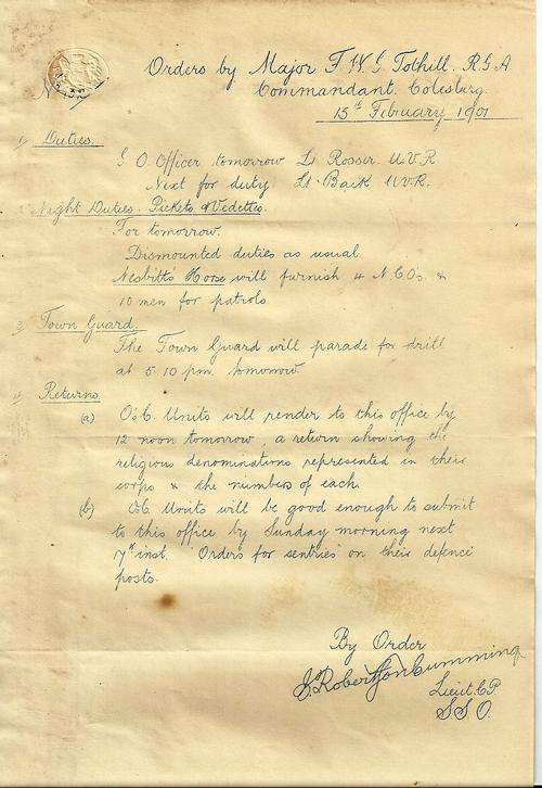 VERY RARE - SOUTH AFRICAN WAR - BRITISH MILITARY DOCMENT 1901