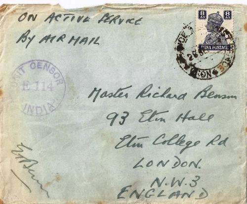 WORLD WAR II CORRESPONDENCE FROM INDIA TO LONDON!