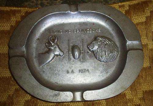 RUGBY - VERY RARE 1974 SPRINGBOKS VERSUS BRITISH LIONS DIE CAST ASHTRAY