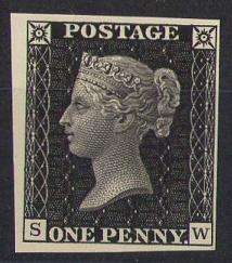PENNY BLACK FACSIMILE ON GUMMED PAPER