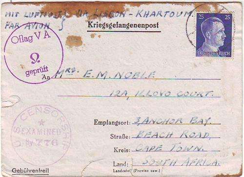 Second world war POW mail - from germany to Cape Town