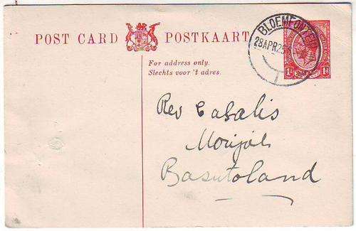 Kings head post card 1925 Bloemfontien